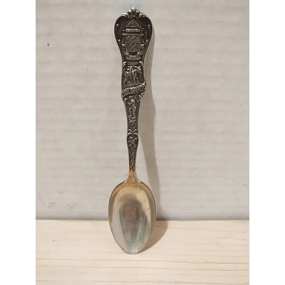 Vintage Sterling Silver Colorado Souvenir Spoon - Raised Relief Design - Mining